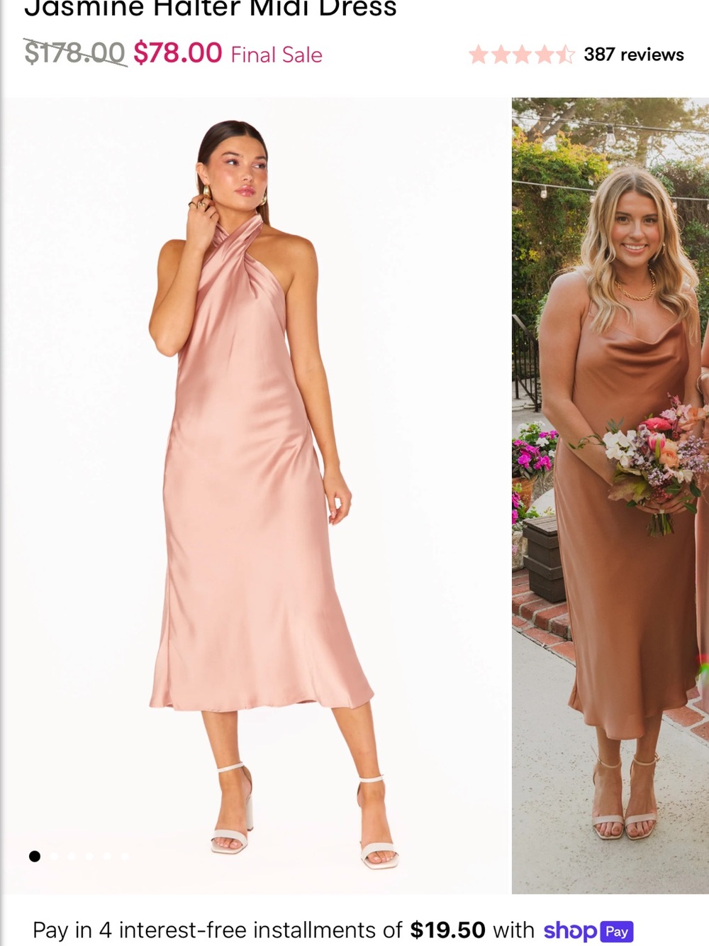Show Me Your MuMu Satin Halter Midi Dress - Rose Gold